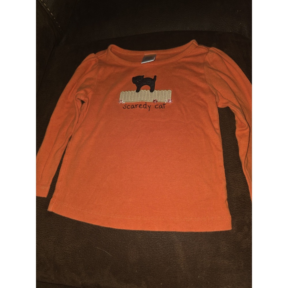 Gymboree fall autumn Halloween black cat harvest leaves top scaredy cat size 2t
